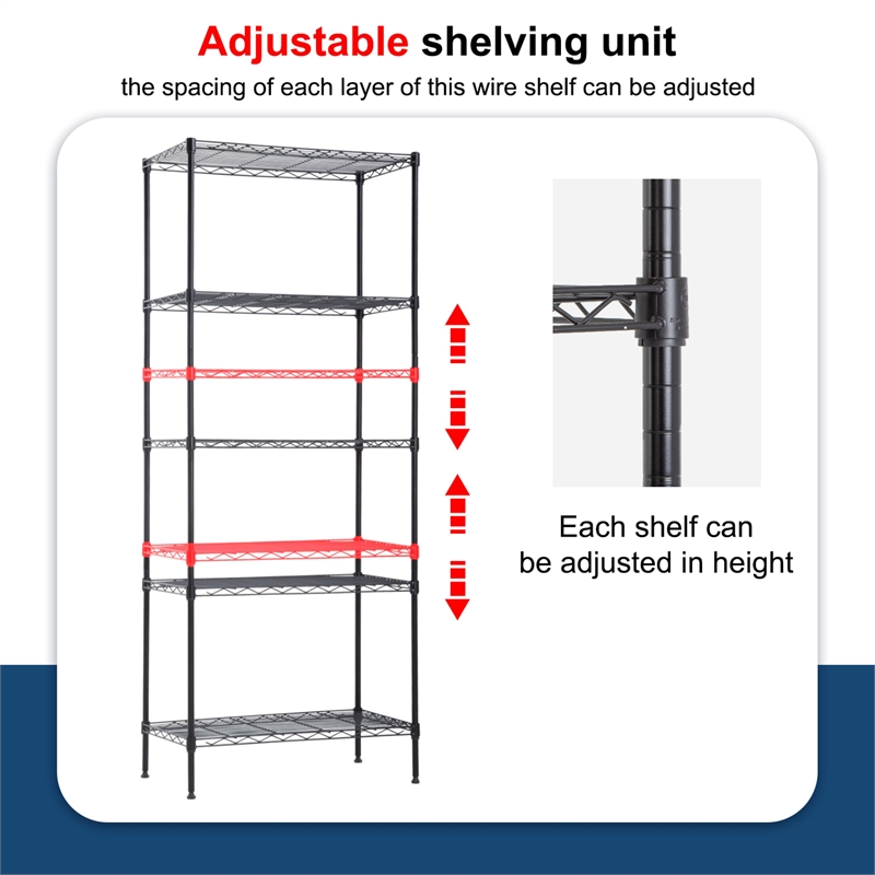 Furniture of America Nigel Metal 5-Tier Wire Shelving Rack in Black