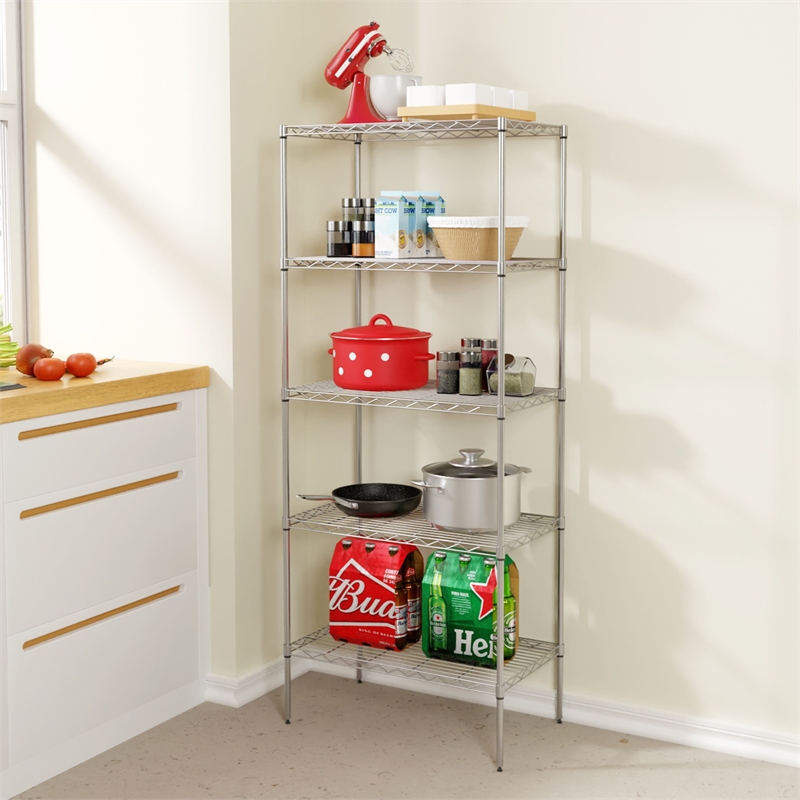 Furniture of America Nigel Metal 5-Tier Wire Shelving Rack in Chrome