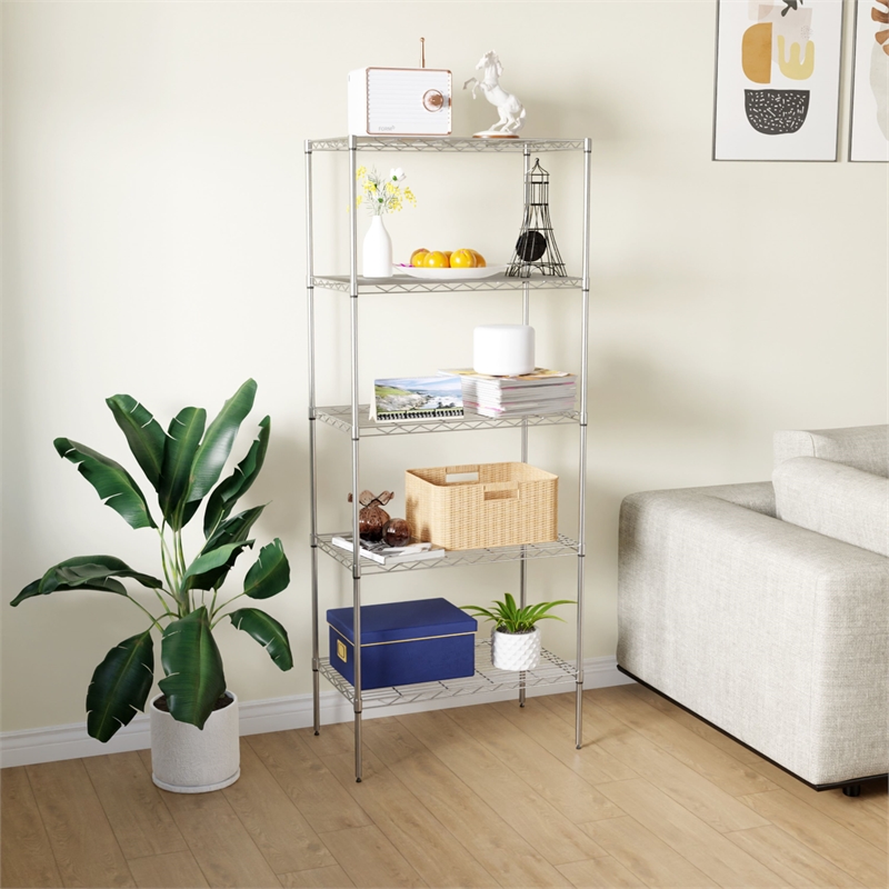 Furniture of America Nigel Metal 5-Tier Wire Shelving Rack in Chrome