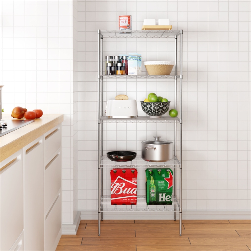 Furniture of America Nigel Metal 5-Tier Wire Shelving Rack in Chrome