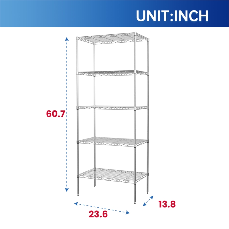 Furniture of America Nigel Metal 5-Tier Wire Shelving Rack in Chrome