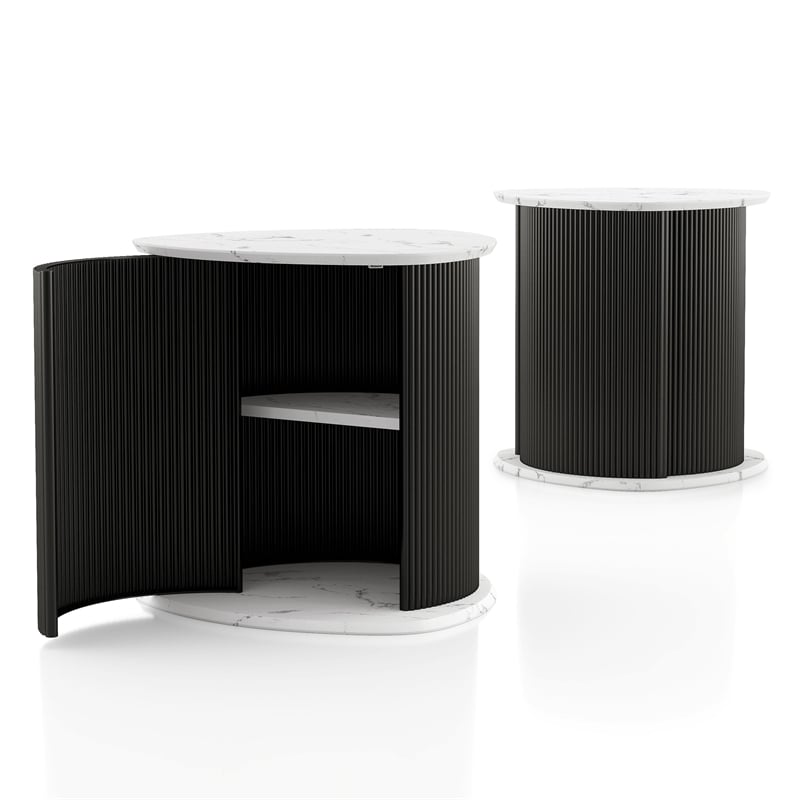 Furniture of America Elara Iron and Faux Marble 2-Piece End Table Set in Black