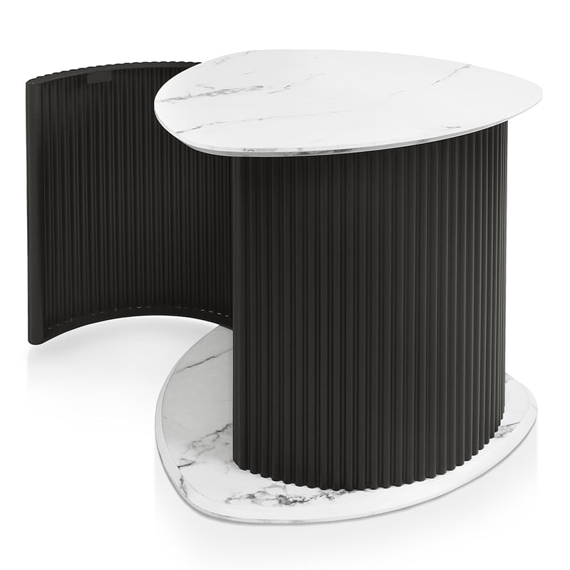 Furniture of America Elara Iron and Faux Marble 2-Piece End Table Set in Black