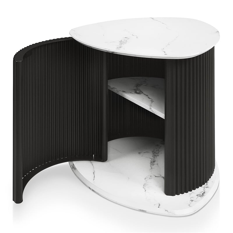 Furniture of America Elara Iron and Faux Marble 2-Piece End Table Set in Black