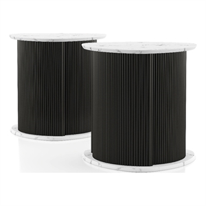 Furniture of America Elara Iron and Faux Marble 2-Piece End Table Set in Black