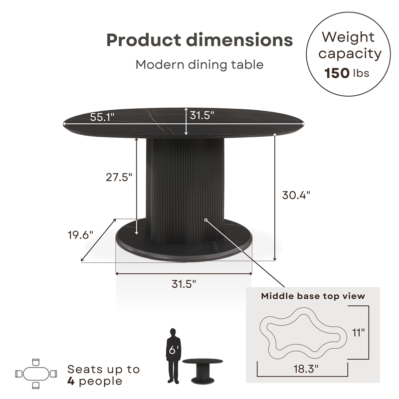 Furniture of America Elara Iron and Faux Marble Pedestal Dining Table in Black