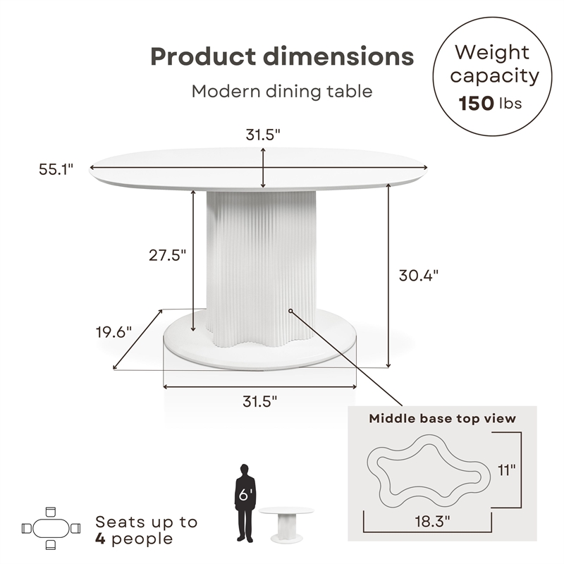 Furniture of America Elara Iron and Wood Pedestal Dining Table in White