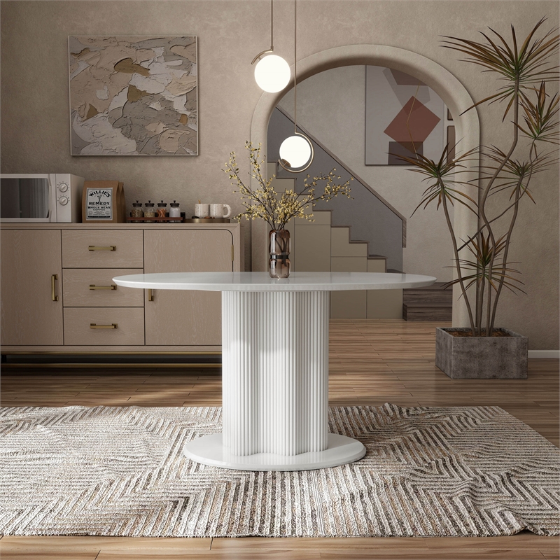 Furniture of America Elara Iron and Wood Pedestal Dining Table in White
