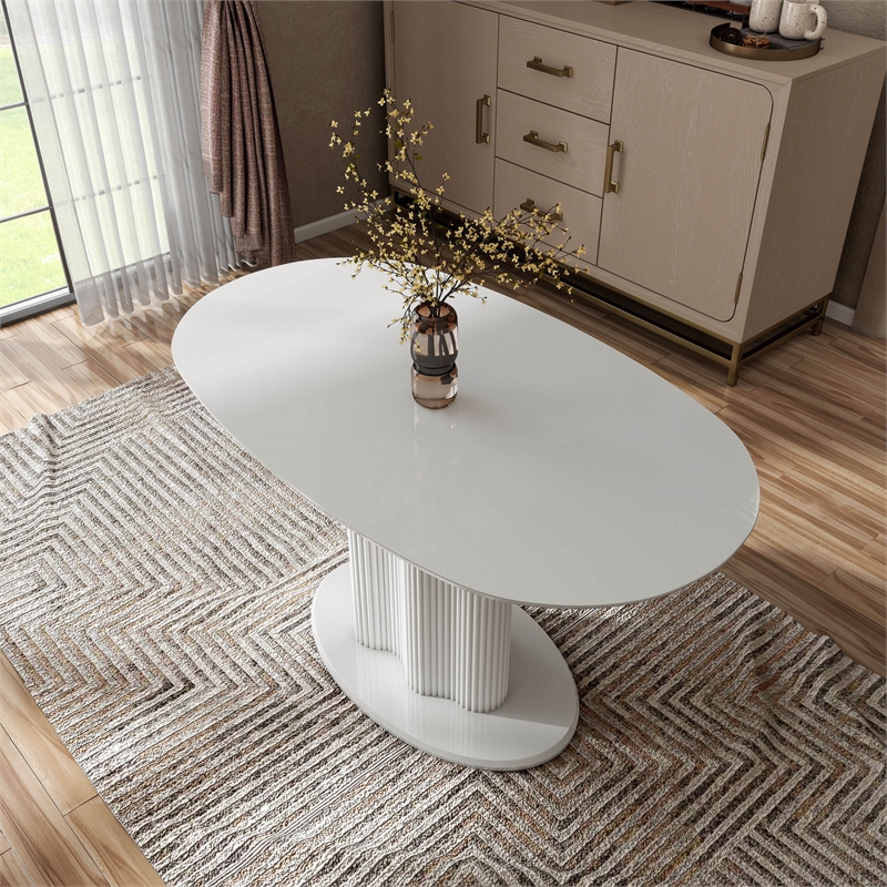 Furniture of America Elara Iron and Wood Pedestal Dining Table in White