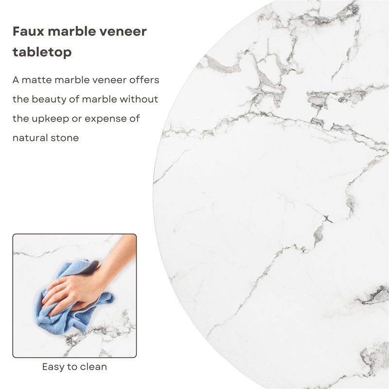 Furniture of America Elara Iron and Faux Marble Pedestal Dining Table in White