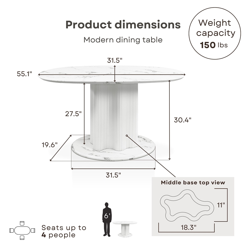 Furniture of America Elara Iron and Faux Marble Pedestal Dining Table in White