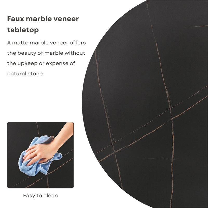 Furniture of America Elara Faux Marble Iron Pedestal Round Dining Table in Black