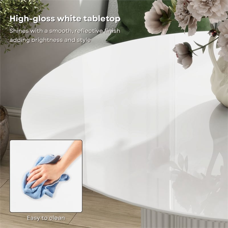 Furniture of America Elara Wood Iron Pedestal Round Dining Table in White