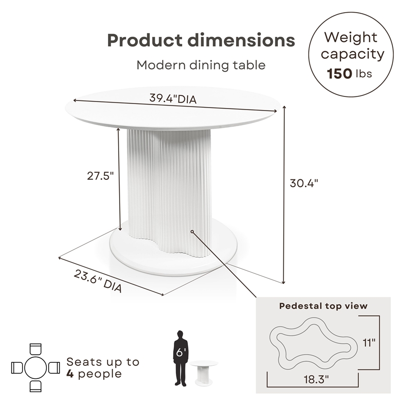 Furniture of America Elara Wood Iron Pedestal Round Dining Table in White