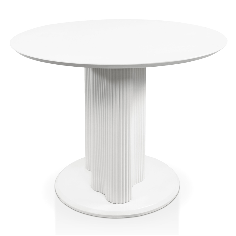 Furniture of America Elara Wood Iron Pedestal Round Dining Table in White