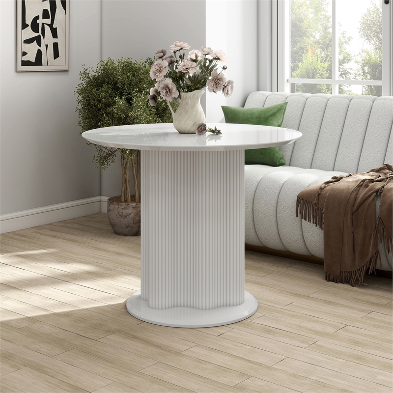 Furniture of America Elara Wood Iron Pedestal Round Dining Table in White