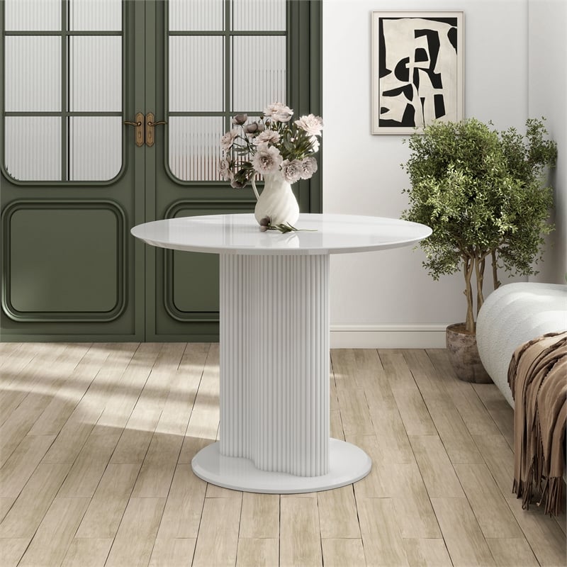 Furniture of America Elara Wood Iron Pedestal Round Dining Table in White