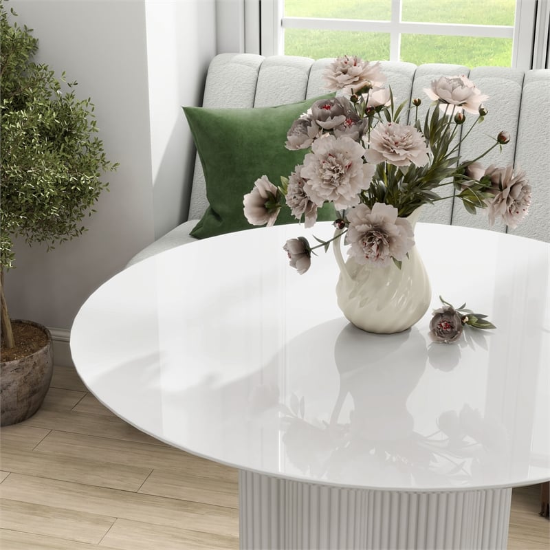 Furniture of America Elara Wood Iron Pedestal Round Dining Table in White