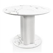Furniture of America Elara Faux Marble Iron Pedestal Round Dining Table in White