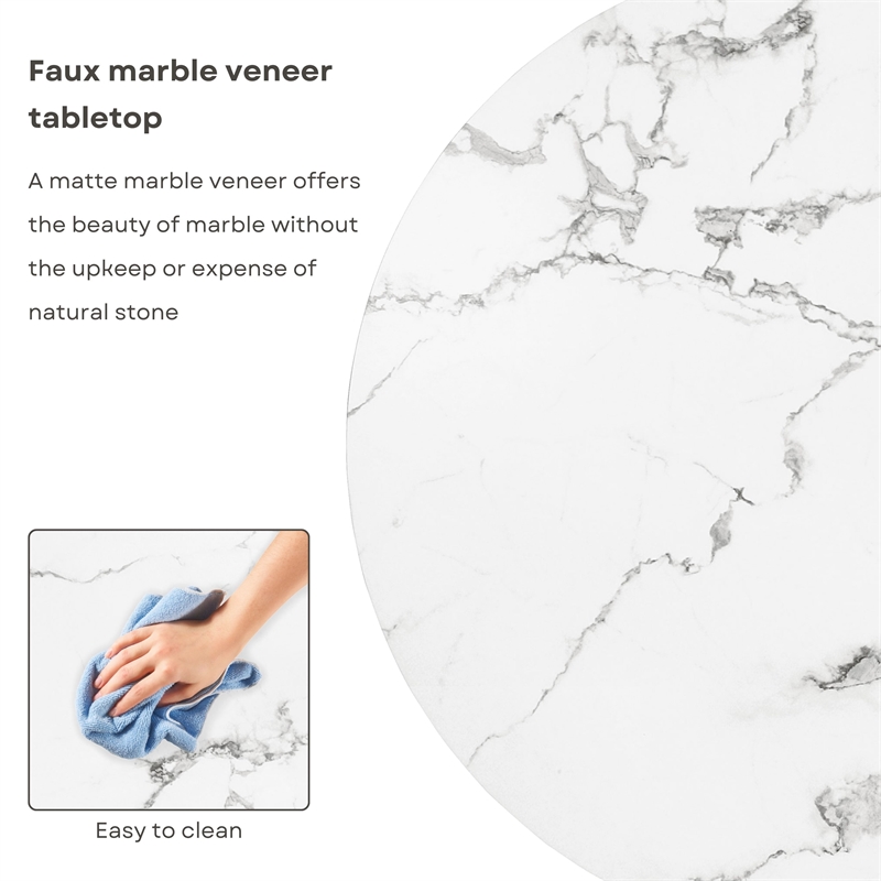 Furniture of America Elara Faux Marble Iron Pedestal Round Dining Table in White