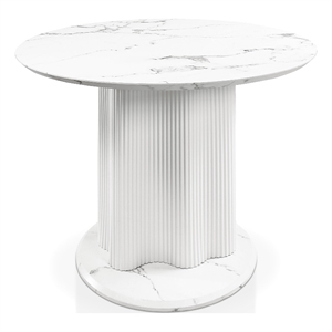 Furniture of America Elara Faux Marble Iron Pedestal Round Dining Table in White