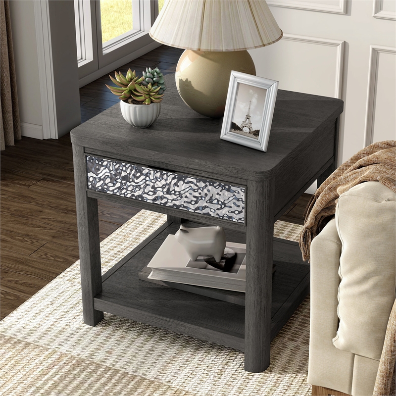 Furniture of America Selyra Wood 1-Drawer Gray End Table with Shelf