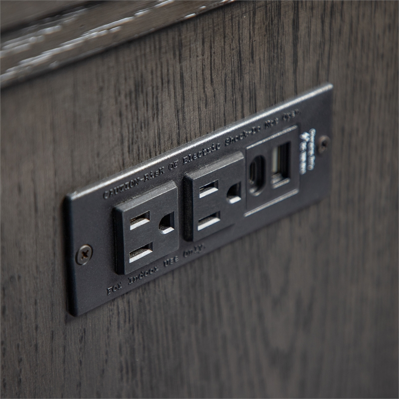 Furniture of America Selyra Wood Gray Chairside Table with Charging Port and USB