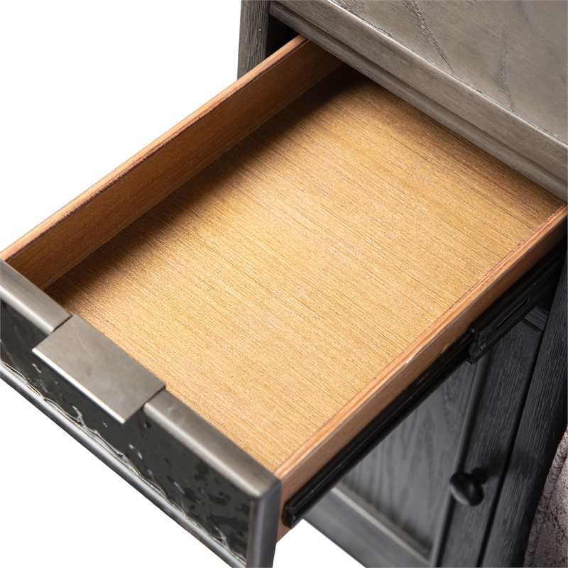 Furniture of America Selyra Wood Gray Chairside Table with Charging Port and USB