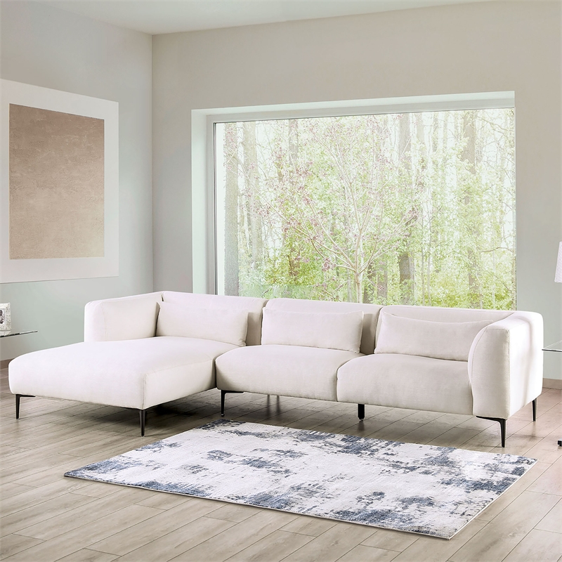 Furniture of America Millie Cotton Linen Sectional with Left Chaise in White