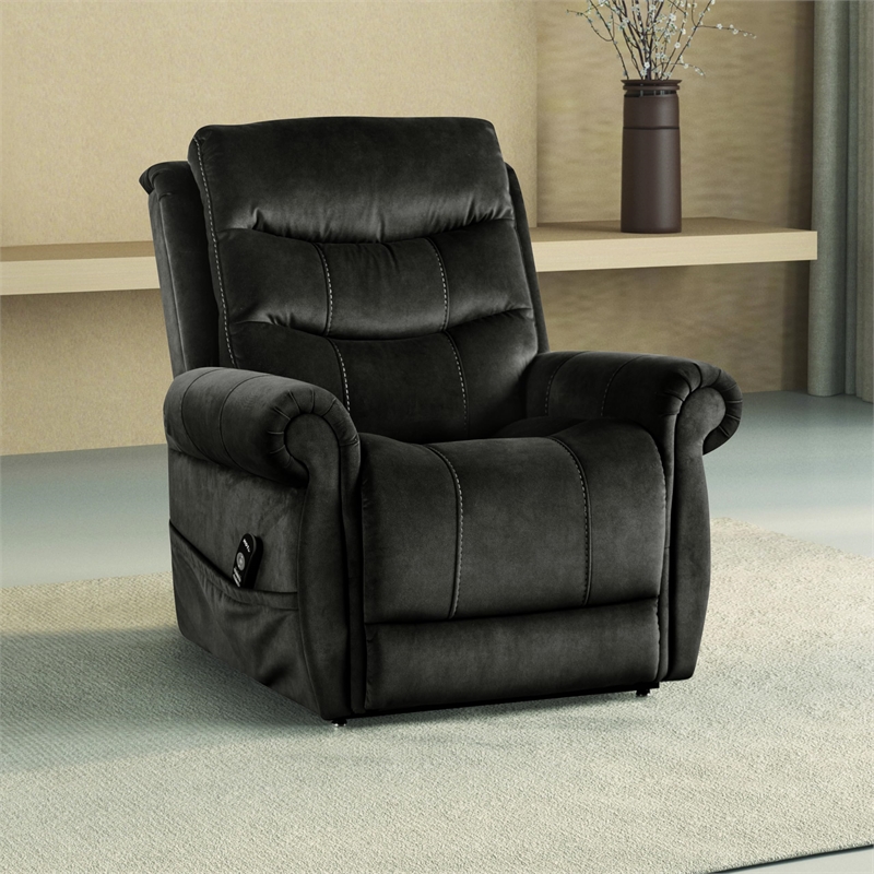 Furniture of America Sunbeam Fabric Power Lift Recliner in Dark Gray