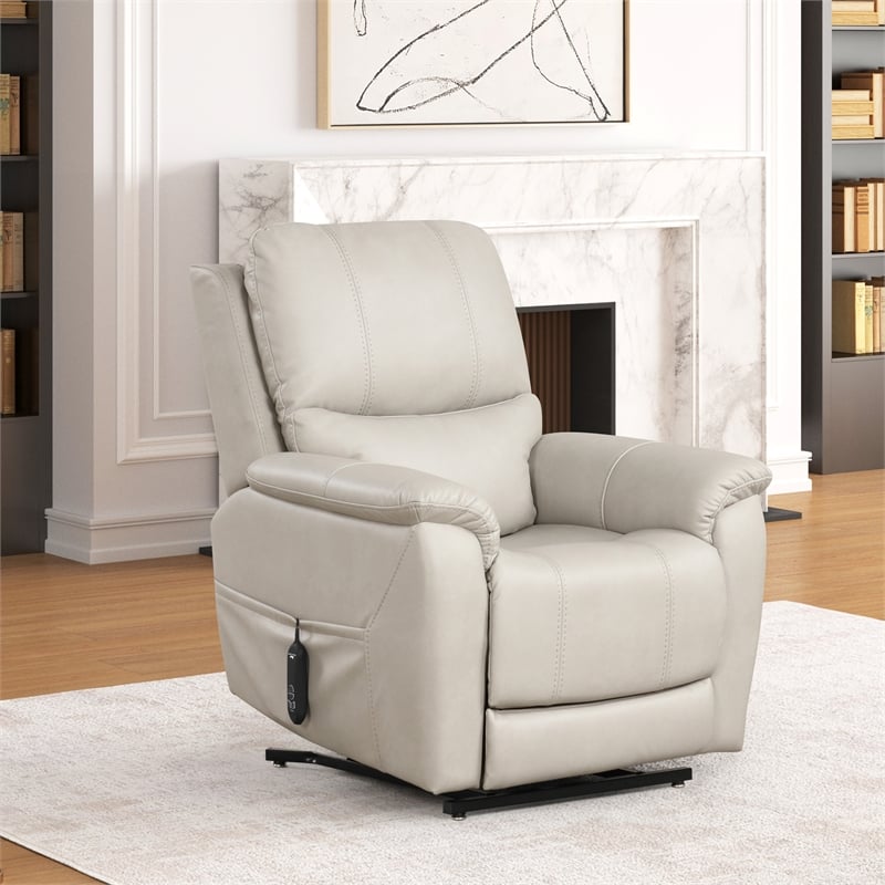 Furniture of America Moonrise Faux Leather Power Lift USB Recliner in Light Gray