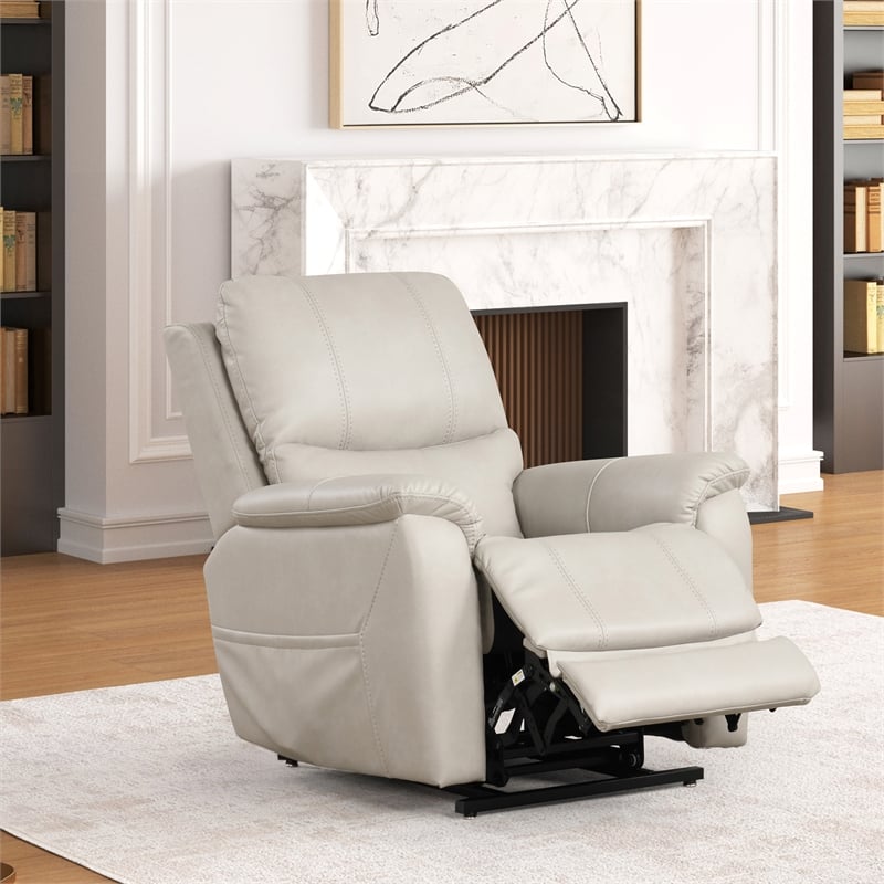 Furniture of America Moonrise Faux Leather Power Lift USB Recliner in Light Gray