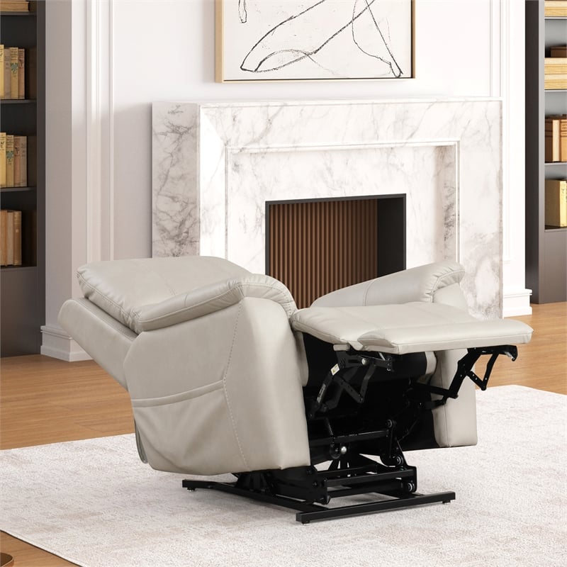 Furniture of America Moonrise Faux Leather Power Lift USB Recliner in Light Gray