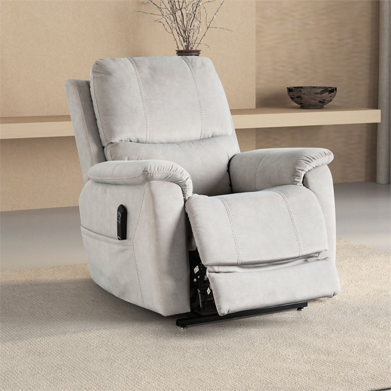 Furniture of America Moonrise Faux Leather Power Lift USB Recliner in Light Gray