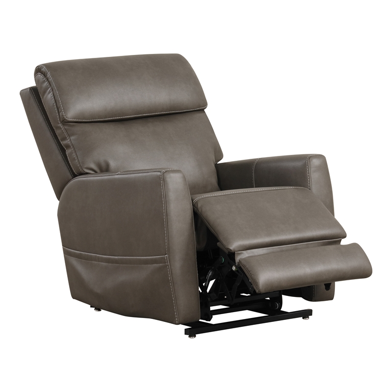 Furniture of America Hilltop Gray Faux Leather Power Lift Recliner with USB Port