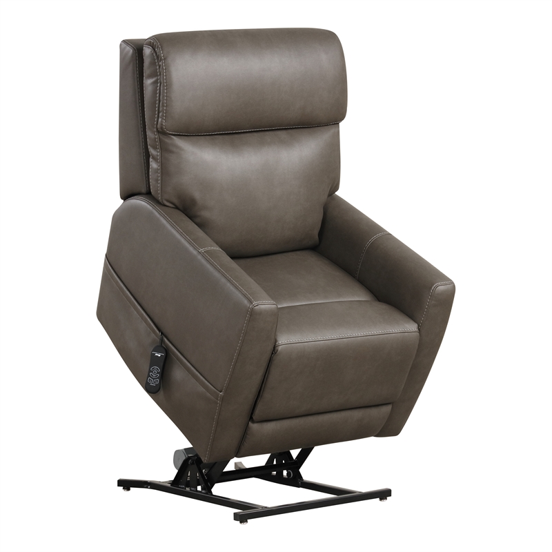 Furniture of America Hilltop Gray Faux Leather Power Lift Recliner with USB Port