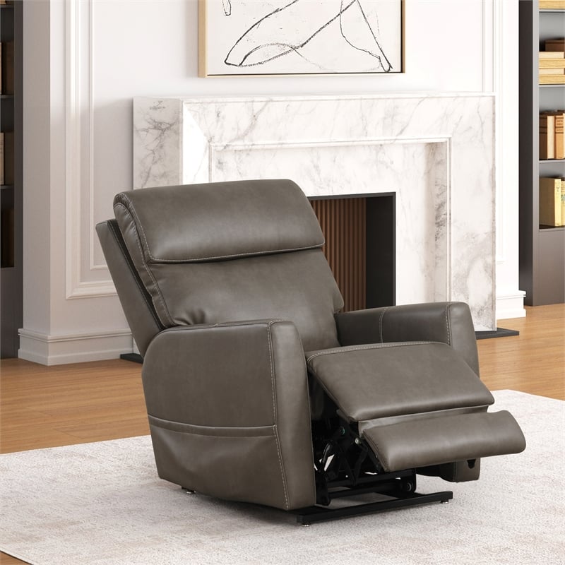 Furniture of America Hilltop Gray Faux Leather Power Lift Recliner with USB Port