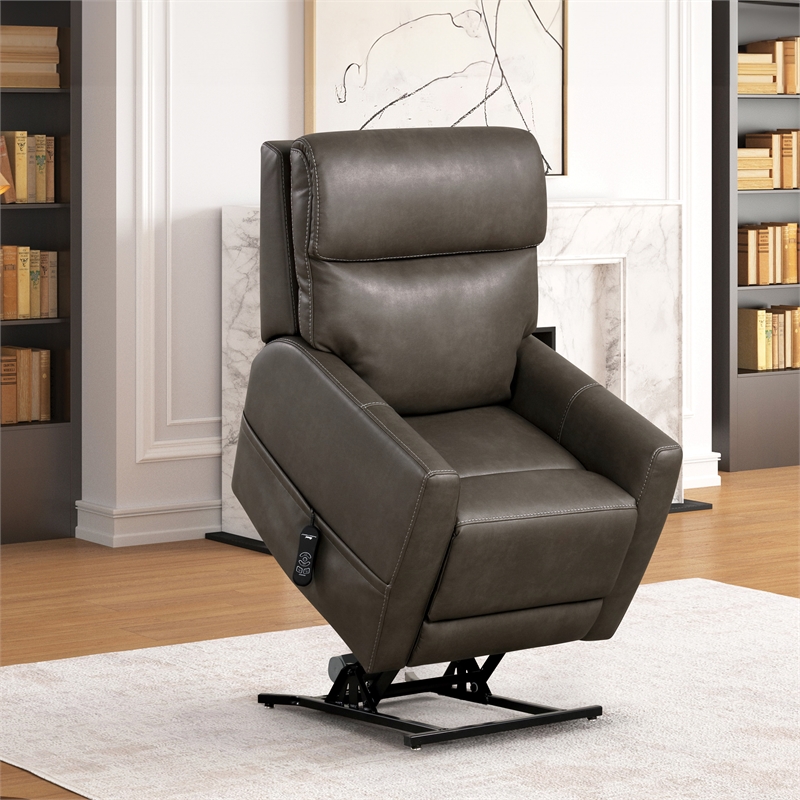 Furniture of America Hilltop Gray Faux Leather Power Lift Recliner with USB Port