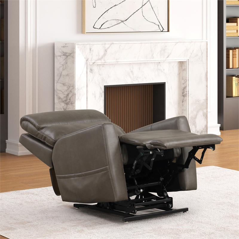Furniture of America Hilltop Gray Faux Leather Power Lift Recliner with USB Port