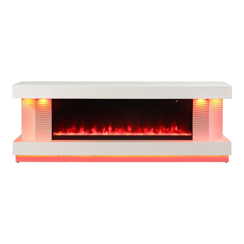 Furniture of America Raman Wood White 71-Inch TV Stand With Electric Fire Place