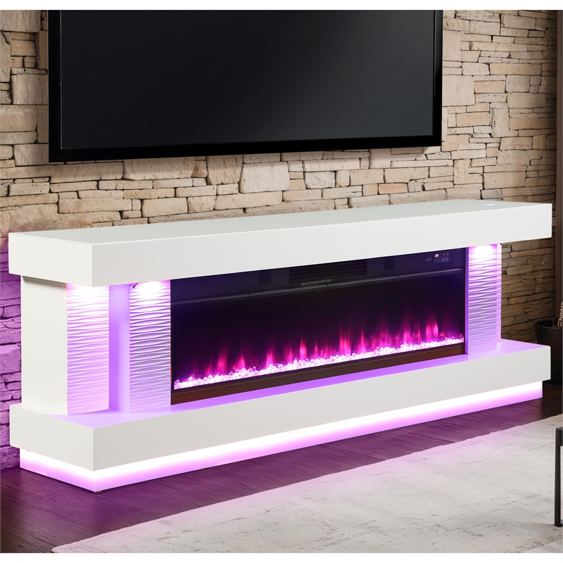 Furniture of America Raman Wood White 71-Inch TV Stand With Electric Fire Place