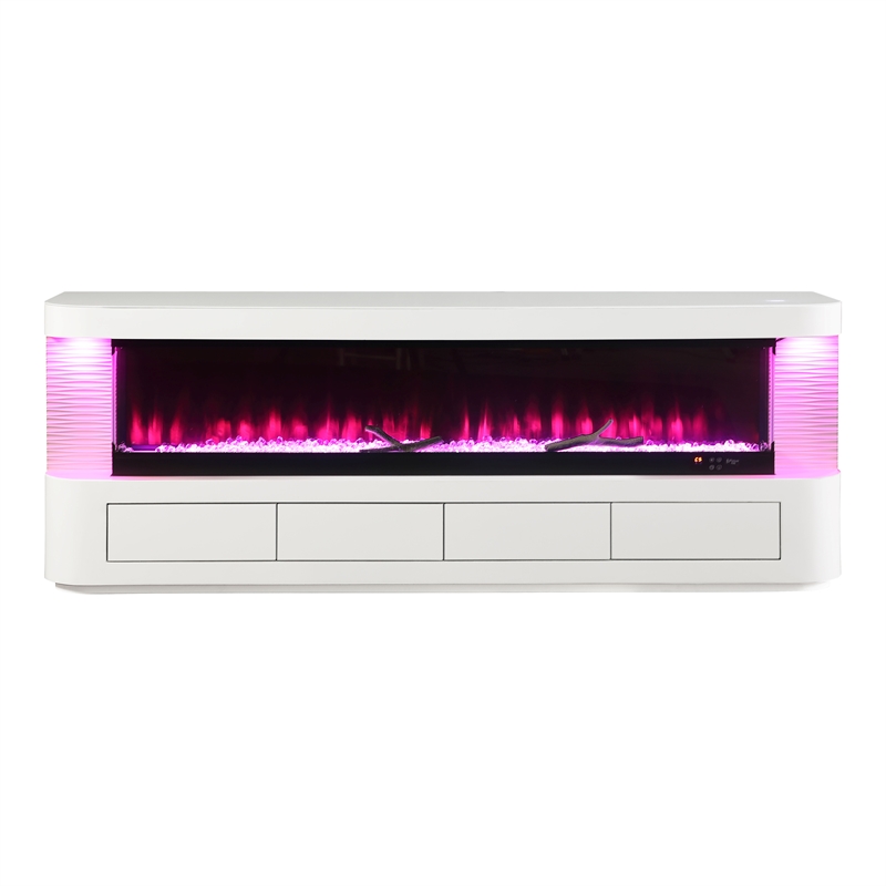 Furniture of America Alcala Wood White 71-Inch TV Stand With Electric Fire Place