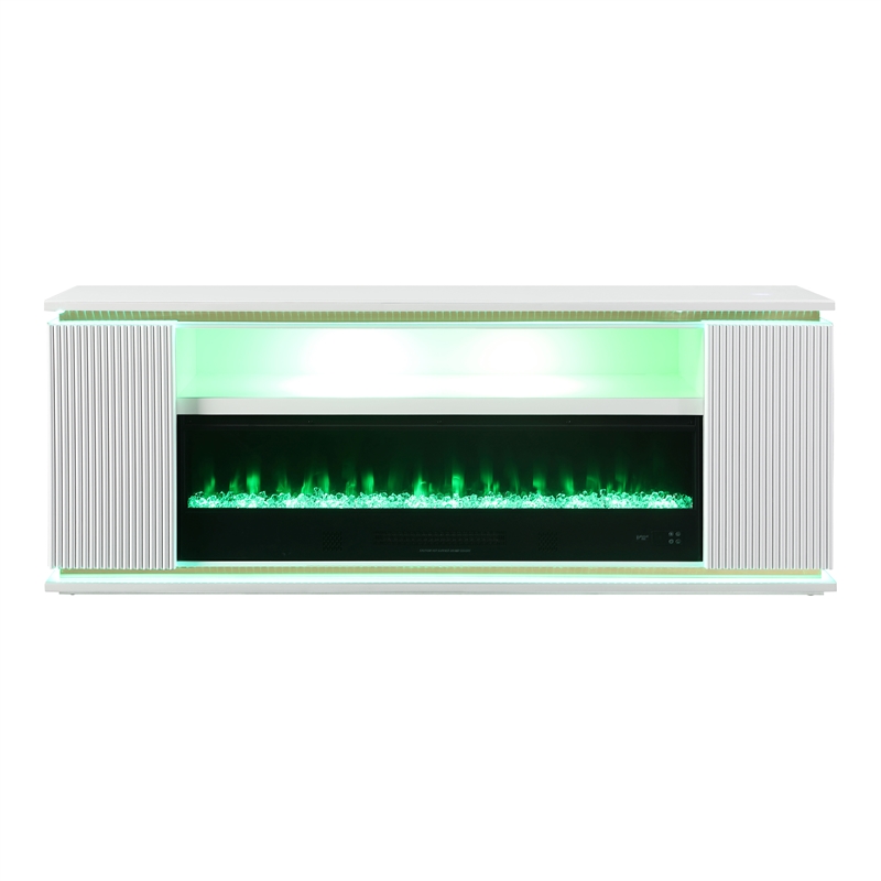 Furniture of America Denny Wood White 71-Inch TV Stand With Electric Fire Place