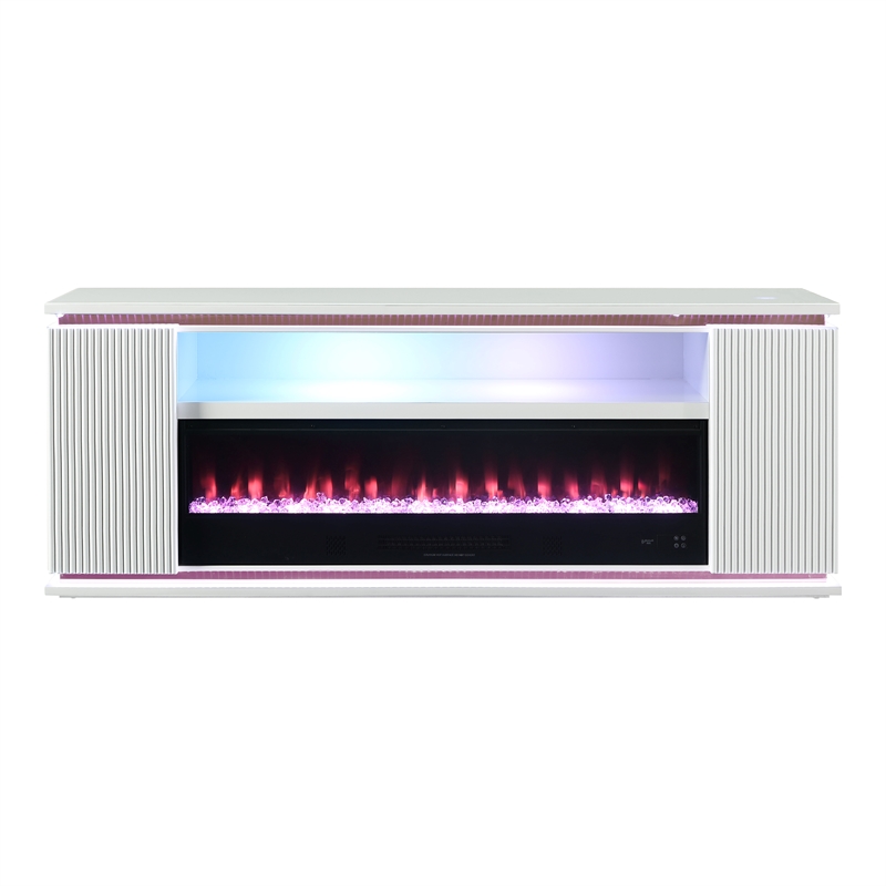 Furniture of America Denny Wood White 71-Inch TV Stand With Electric Fire Place