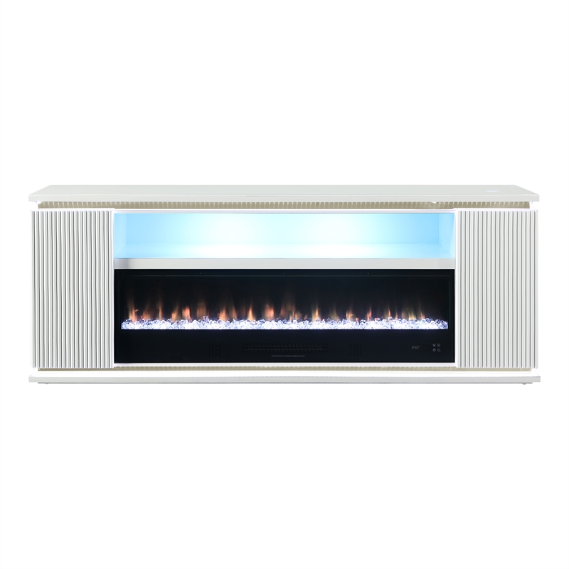 Furniture of America Denny Wood White 71-Inch TV Stand With Electric Fire Place