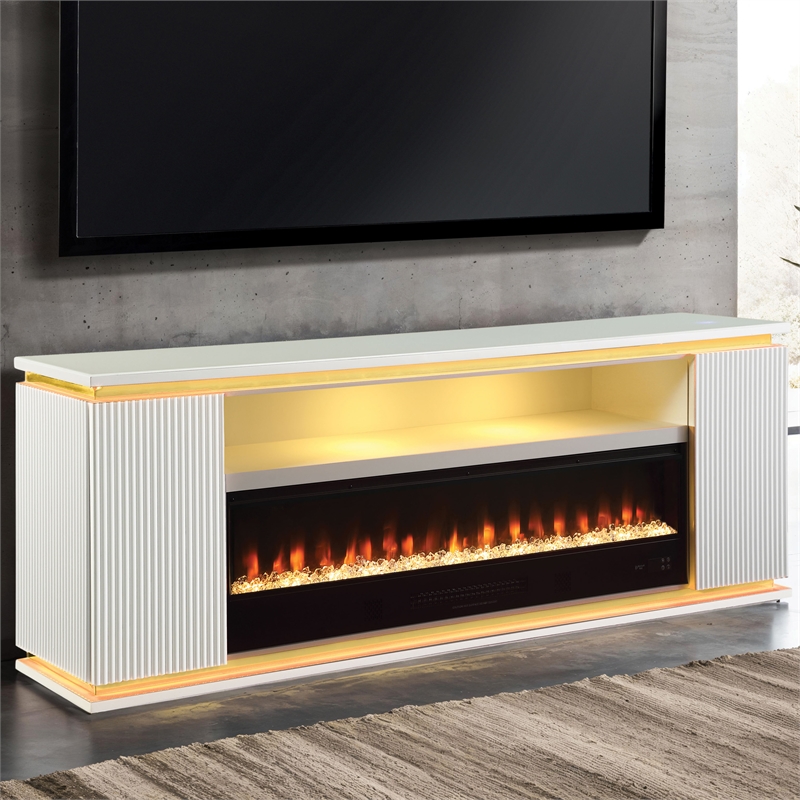 Furniture of America Denny Wood White 71-Inch TV Stand With Electric Fire Place