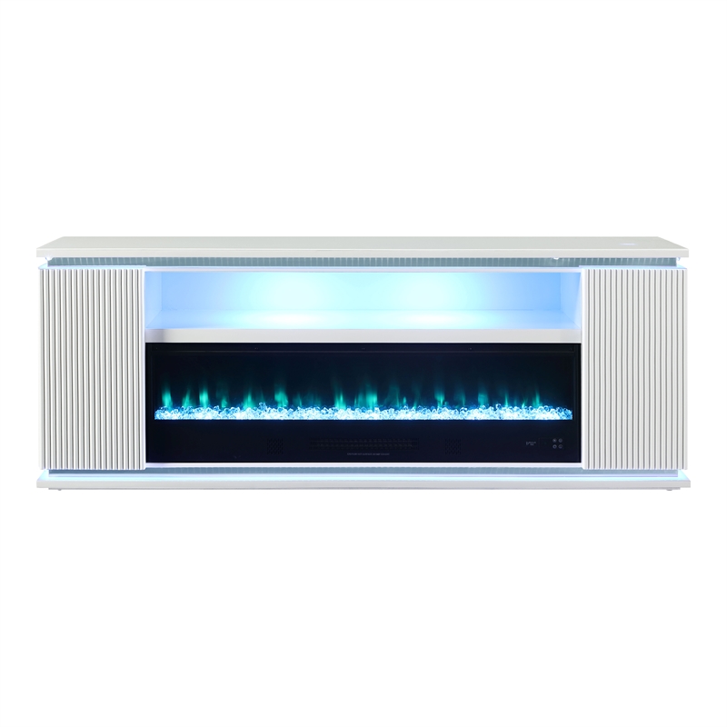 Furniture of America Denny Wood White 71-Inch TV Stand With Electric Fire Place