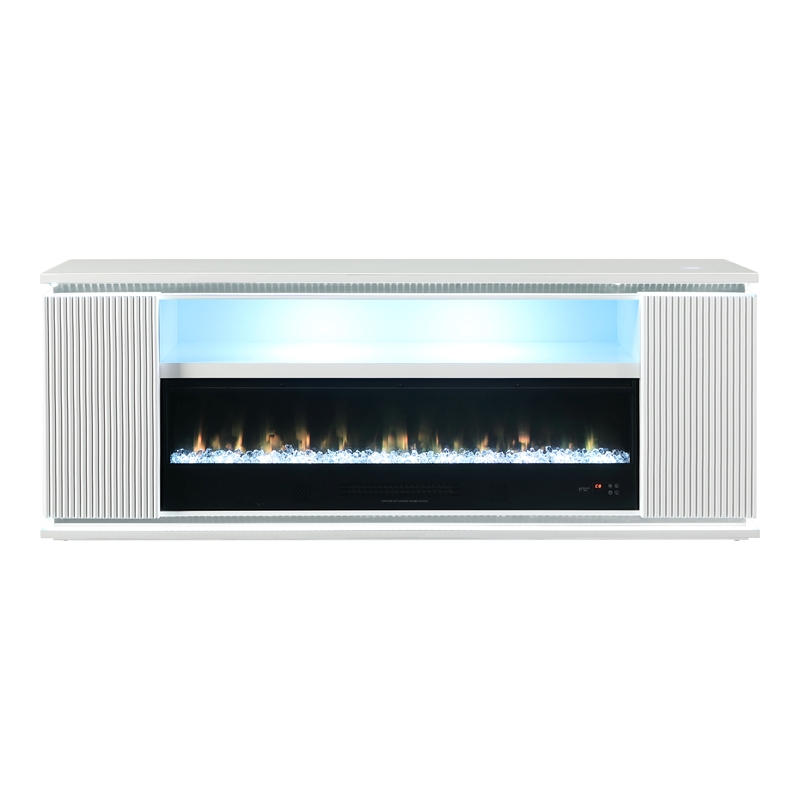 Furniture of America Denny Wood White 71-Inch TV Stand With Electric Fire Place