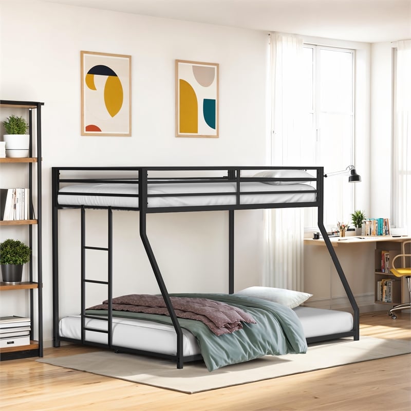 Furniture of America Celsior Metal Twin over Full Bunk Bed in Black