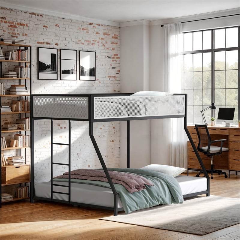 Furniture of America Pramit Metal Twin over Full Bunk Bed in Black